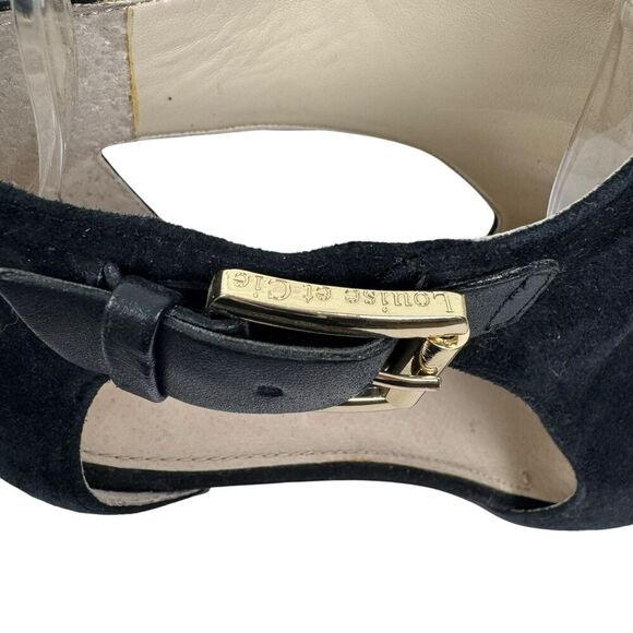 Louise Et Cie Olivia Peep-Toe High Heel Bootie 9 Black Suede Gold Evening Office - Picture 8 of 15